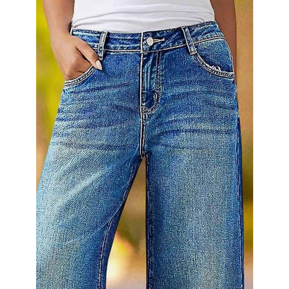 Flamingals Wide Straight Leg Cropped Jeans Women Mid Rise Baggy Casual Wash M - Picture 4 of 6